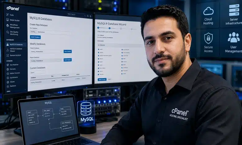 شرح إنشاء قاعدة بيانات MySQL ومستخدم جديد في cPanel إنشاء قاعدة بيانات MySQL ومستخدم جديد في cPanel خطوة أساسية لإدارة المواقع بكفاءة