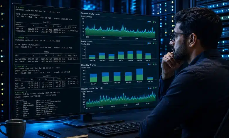 أفضل طريقة لفحص استهلاك السيرفر بأمر vnStat استخدام أوامر vnStat لعرض وتحليل استهلاك الباندويث