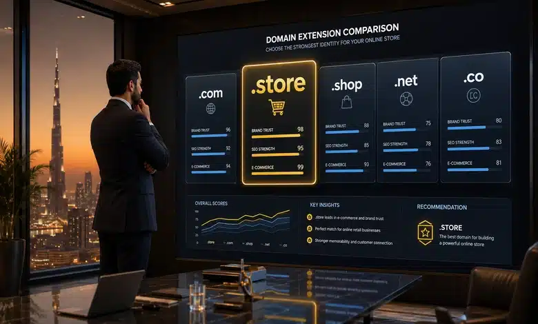 مقارنة .store مع أشهر امتدادات المتاجر
