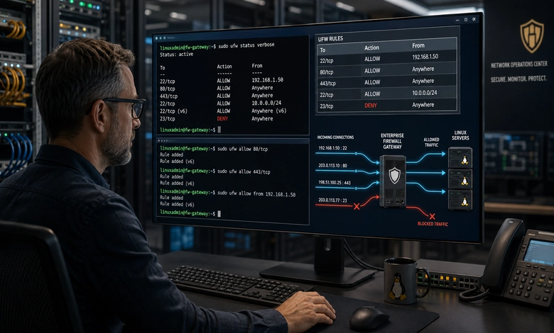 إدارة قواعد UFW للمنافذ وعناوين IP 