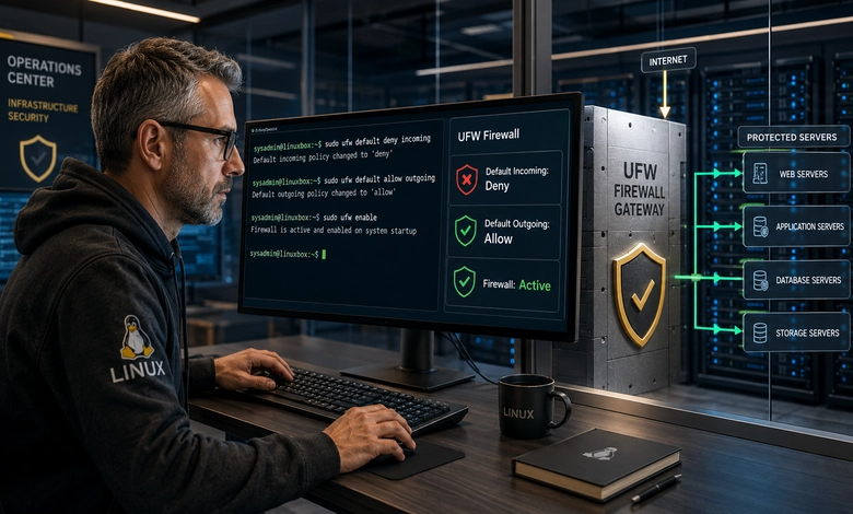 تهيئة UFW وتطبيق سياسات الحماية الأساسية 