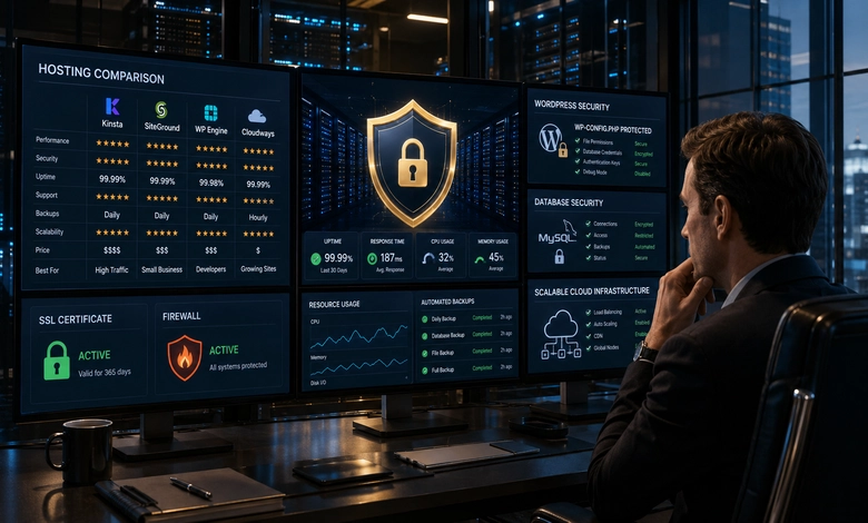 أفضل استضافة آمنة لحماية ملف wp-config وسد أخطر ثغرات قواعد بيانات ووردبريس معايير اختيار أفضل استضافة لحماية مواقع ووردبريس